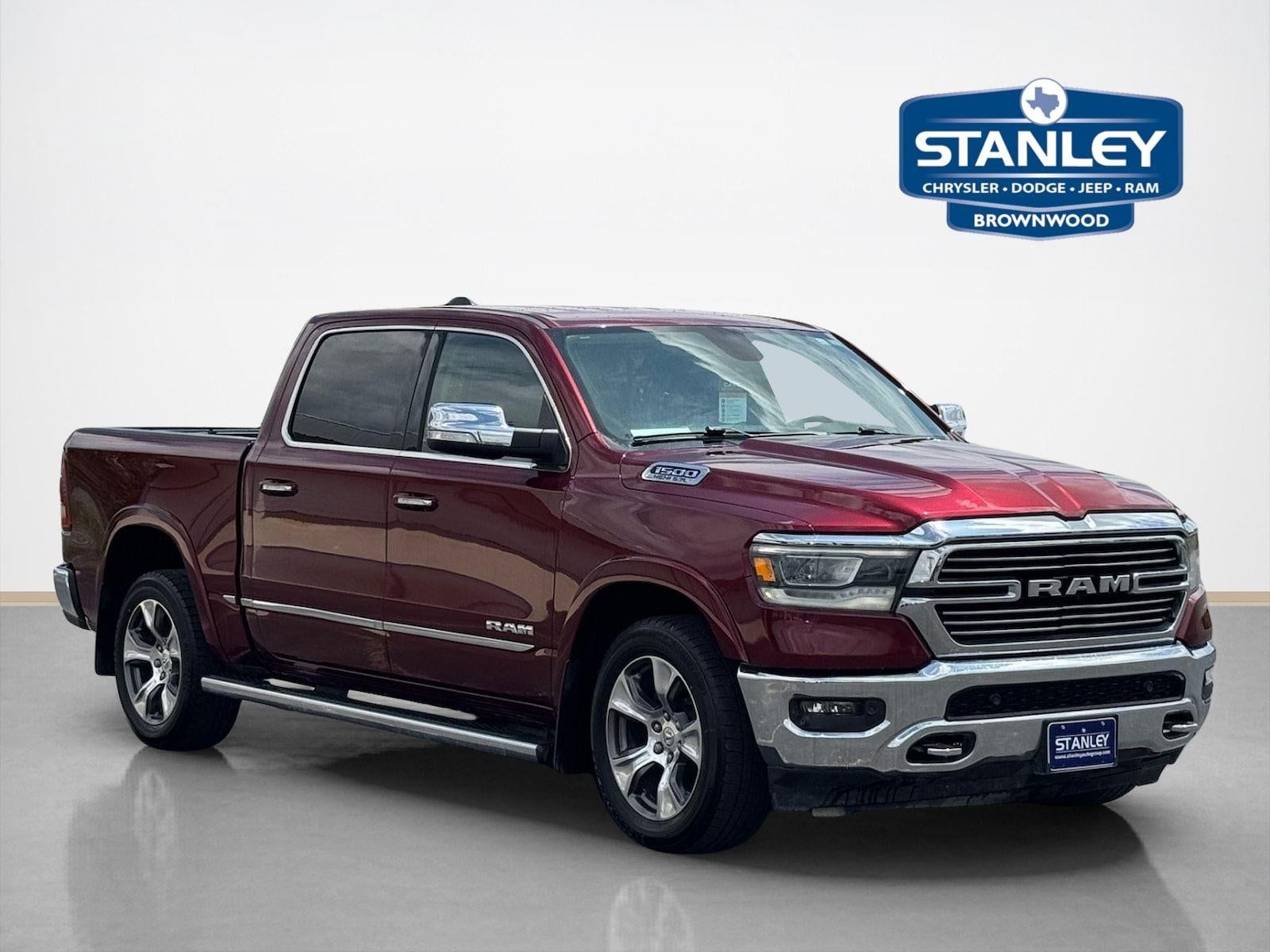 2020 RAM 1500 Laramie in Delmonico Red Pearlcoat — front three-quarter view