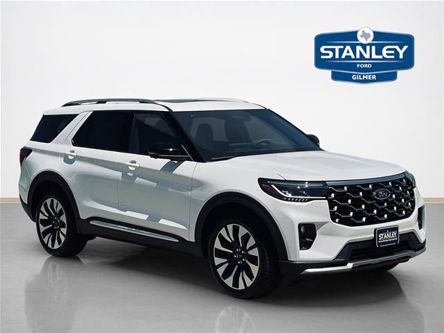2026 Ford Explorer Platinum in Star White Metallic Tri-Coat — front three-quarter view