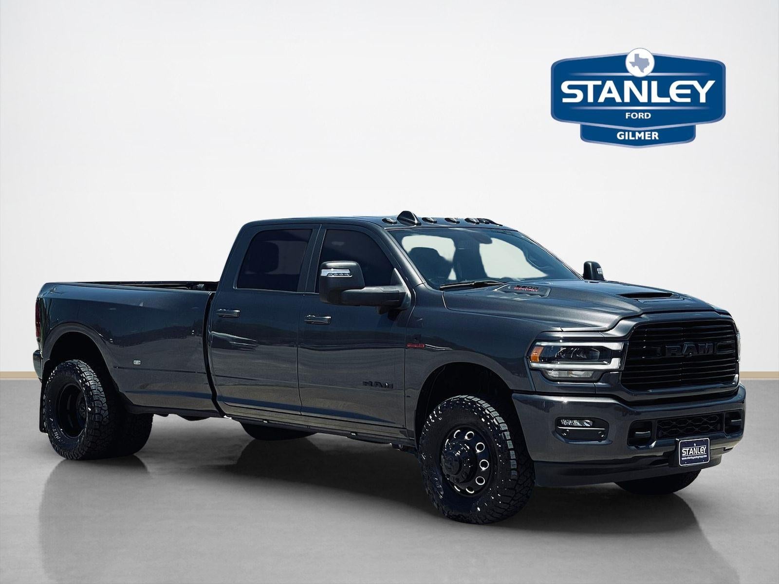2024 RAM 3500 Laramie in Diamond Black Crystal Pearlcoat — front three-quarter view