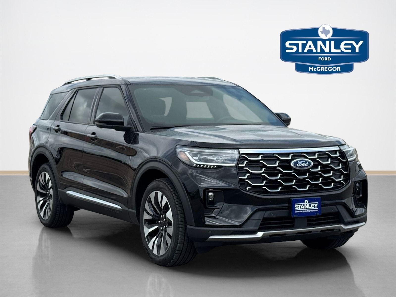 2026 Ford Explorer Platinum in Agate Black Metallic — front three-quarter view