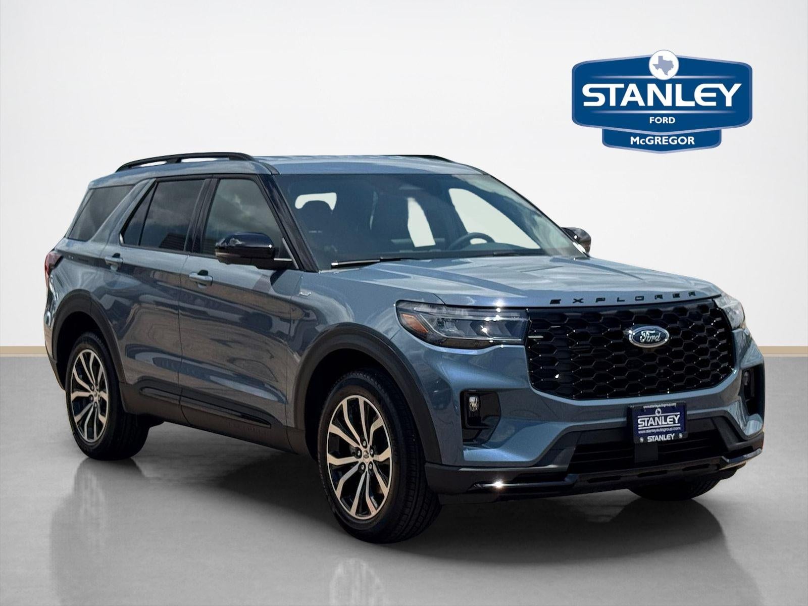2026 Ford Explorer ST-Line in Vapor Blue Metallic — front three-quarter view