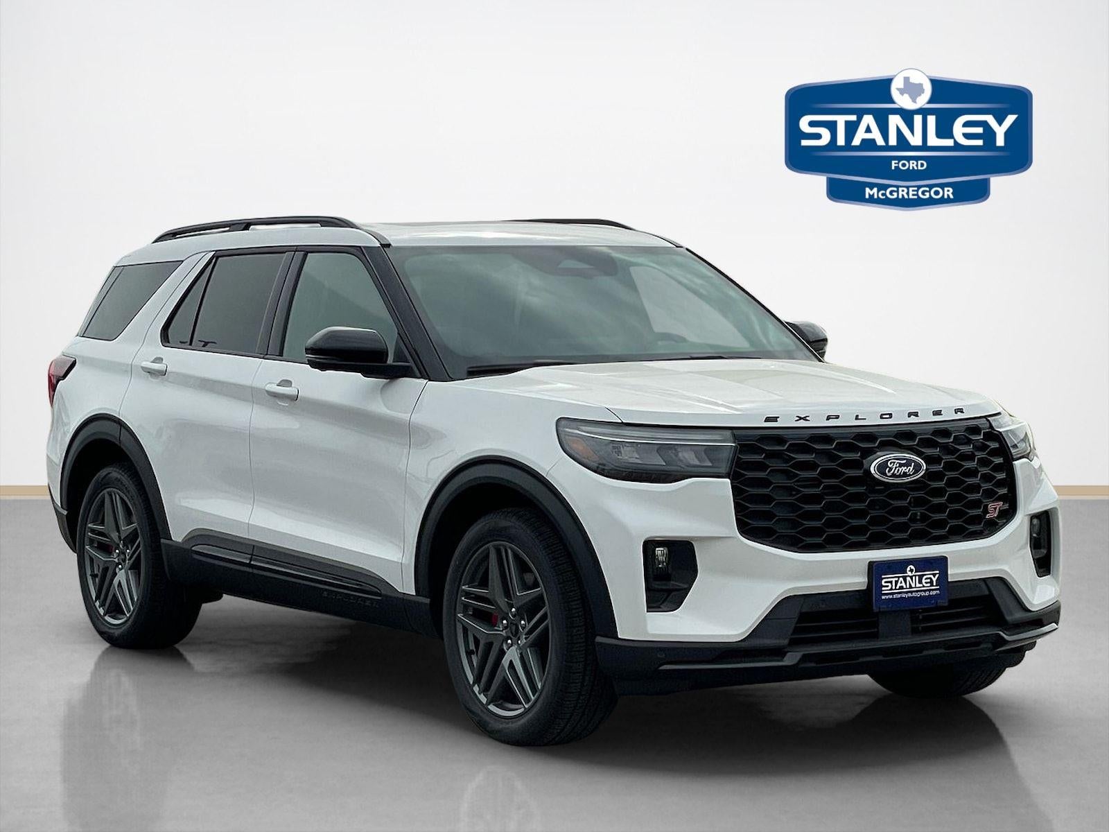 2026 Ford Explorer ST in Star White Metallic Tri-Coat — front three-quarter view